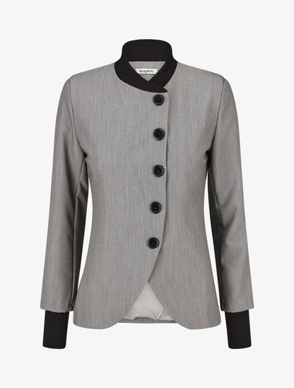 Veste boutonnée à bords côtelés - Gris - 4