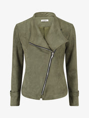 Veste en suédine à fermeture zippée - Kaki - 1