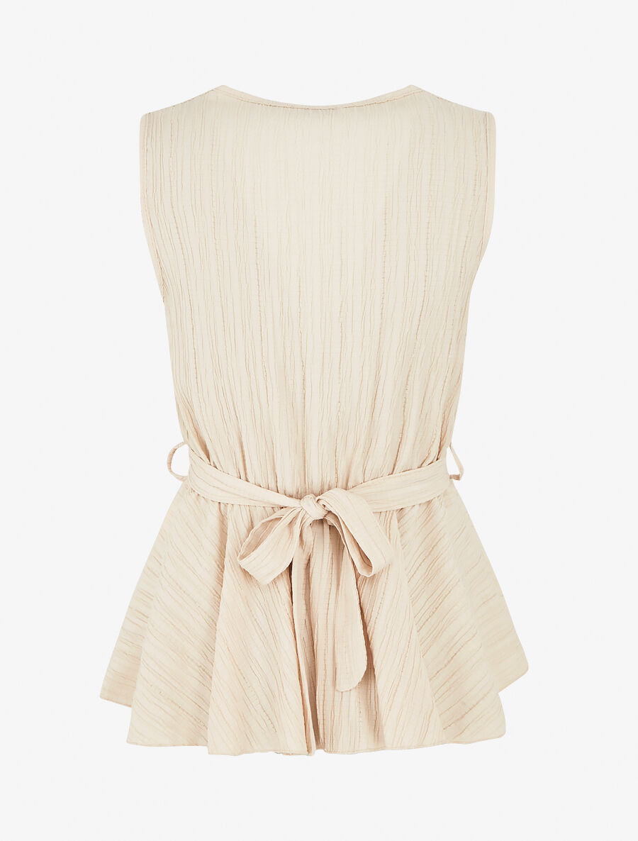 Top uni sans manches à empiècement métal - Beige - 2