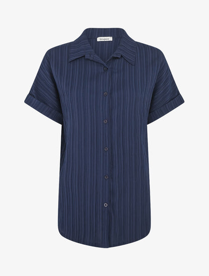 Chemise texturée à manches courtes - Marine - 1