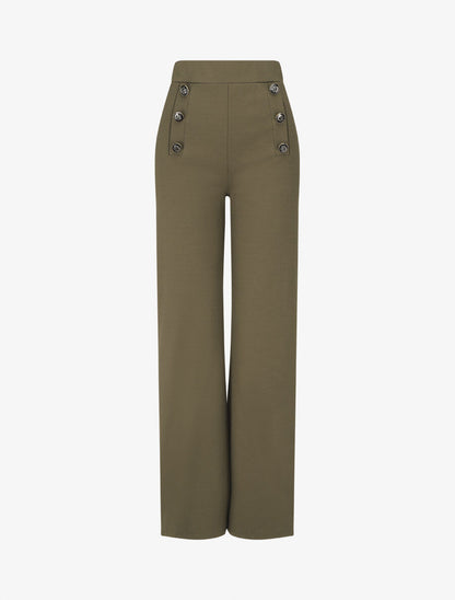 Pantalon uni à boutons décoratifs - Kaki - 1