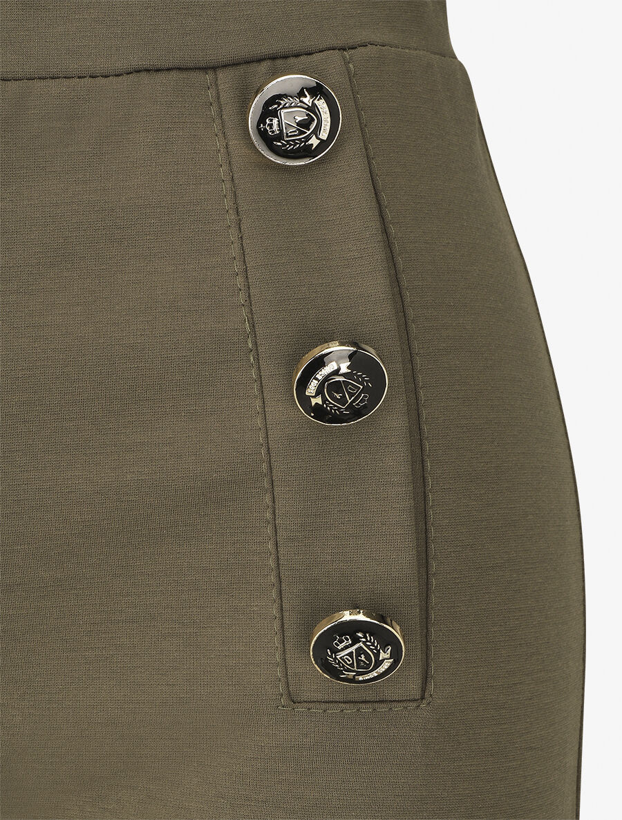 Pantalon uni à boutons décoratifs - Kaki - 3