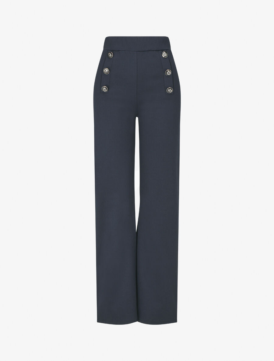 Pantalon uni à boutons décoratifs - Marine - 5