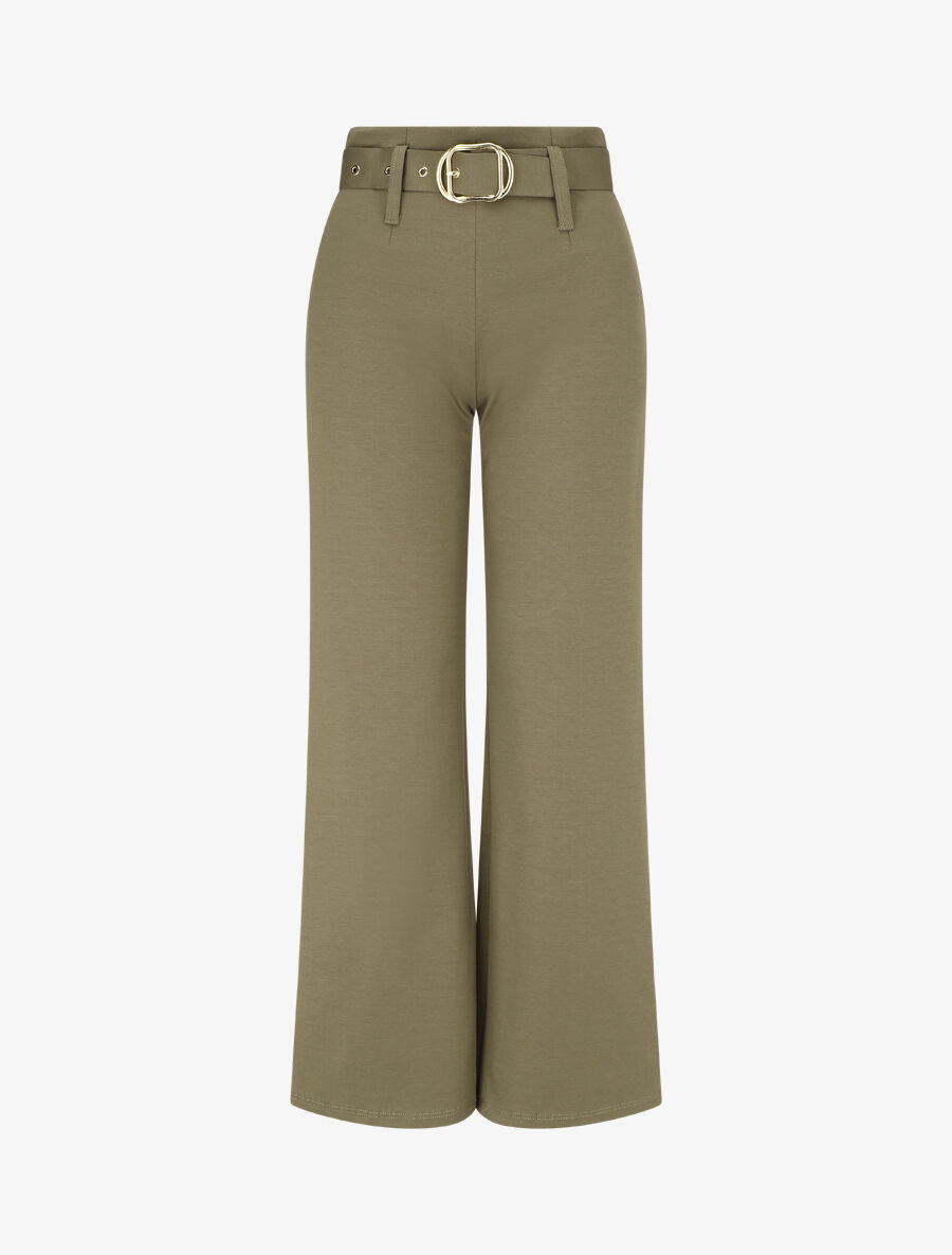 Pantalon uni ceinturé - Kaki - 1