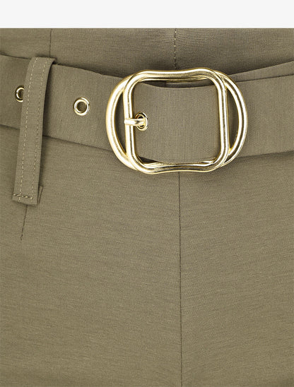 Pantalon uni ceinturé - Kaki - 3