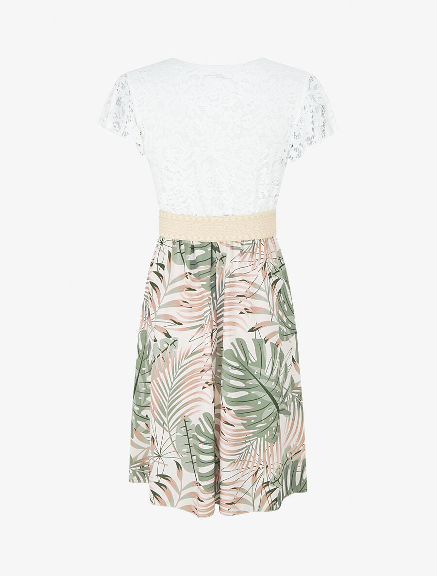 Robe mi-longue à jupe imprimé tropical - Kaki - 2