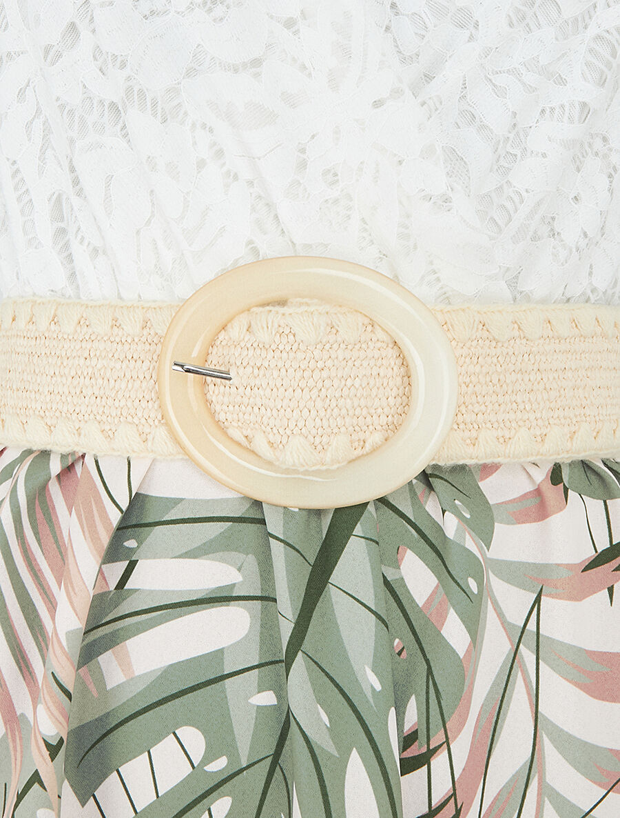 Robe mi-longue à jupe imprimé tropical - Kaki - 3