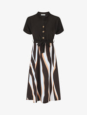 Robe midi manches courtes motifs graphiques - Noir - 5