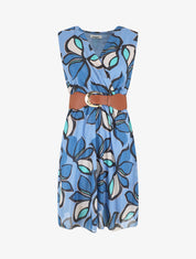 Robe élastiquée sans manches imprimé fleuri irisé - Bleu - 1