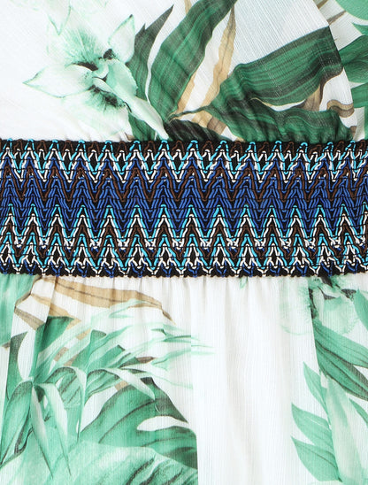 Robe mi-longue sans manches irisée motif tropical - Vert - 3
