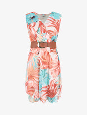 Robe élastiquée sans manches imprimé tropical - Orange - 1