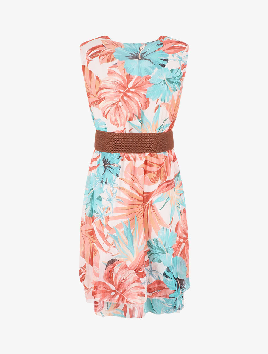 Robe élastiquée sans manches imprimé tropical - Orange - 2
