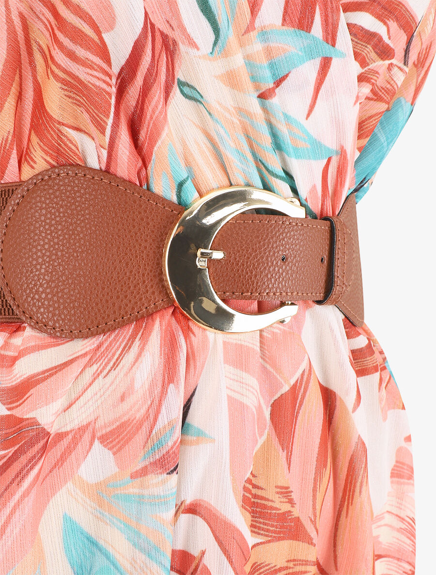 Robe élastiquée sans manches imprimé tropical - Orange - 3