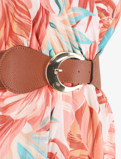 Robe élastiquée sans manches imprimé tropical - Orange - 3