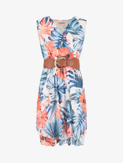 Robe élastiquée sans manches imprimé tropical - Bleu - 5