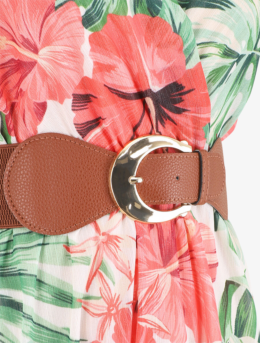 Robe élastiquée sans manches imprimé tropical - Vert - 3
