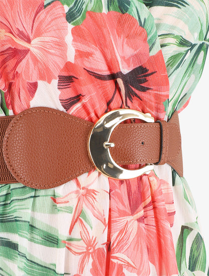 Robe élastiquée sans manches imprimé tropical - Vert - 3