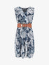 Robe élastiquée sans manches imprimé feuilles - Marine - 1