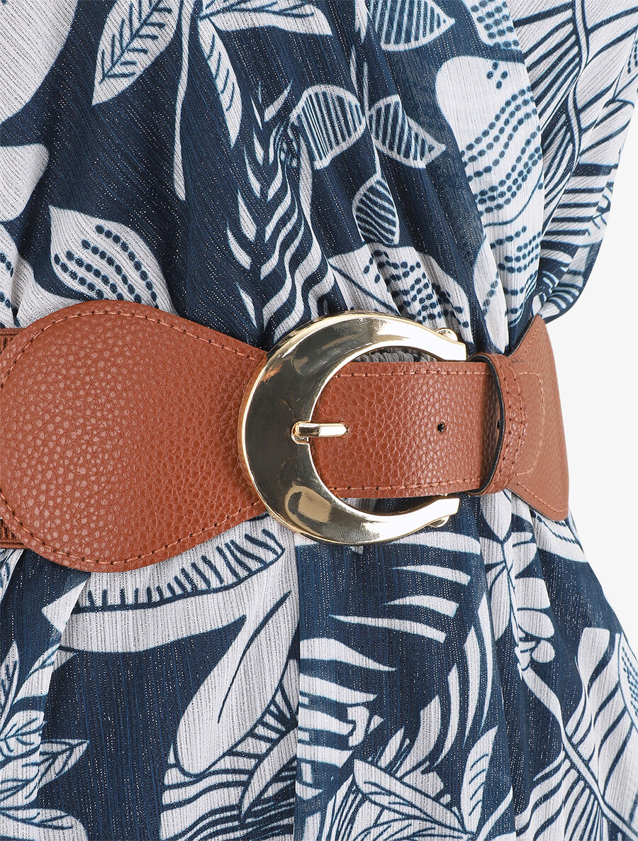 Robe élastiquée sans manches imprimé feuilles - Marine - 3