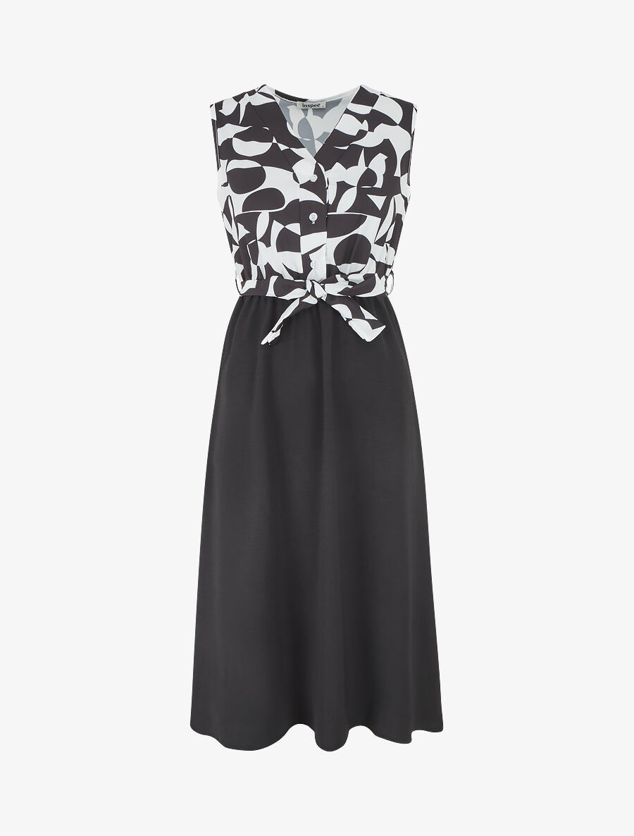 Robe sans manches à buste boutonné - Noir - 1