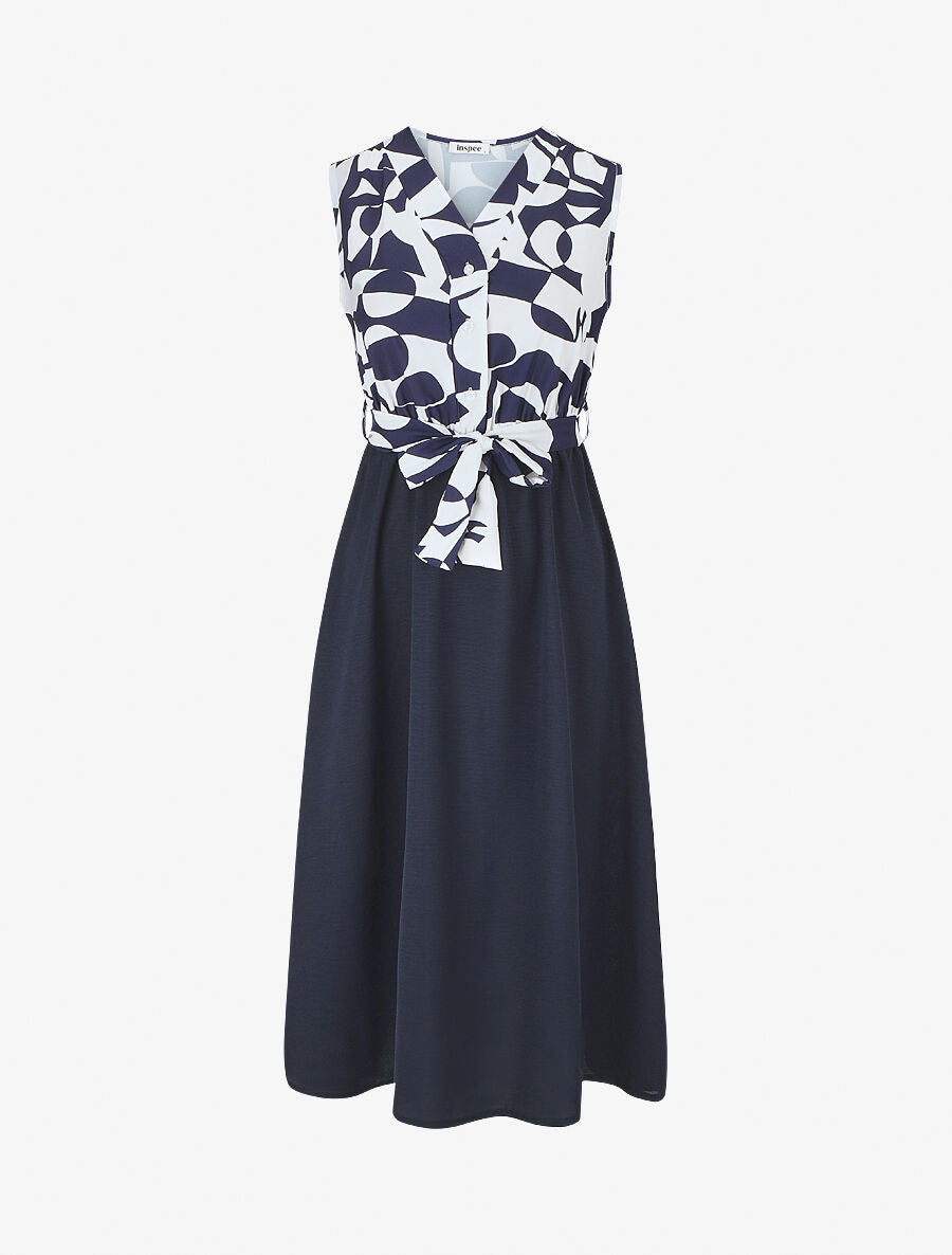 Robe sans manches à buste boutonné - Marine - 1