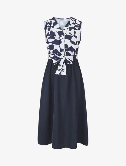 Robe sans manches à buste boutonné - Marine - 1