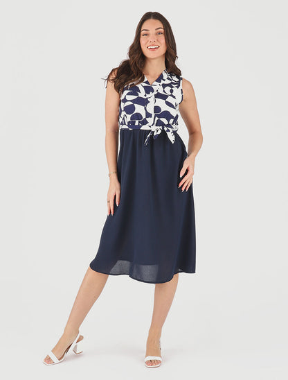 Robe sans manches à buste boutonné - Marine - 4