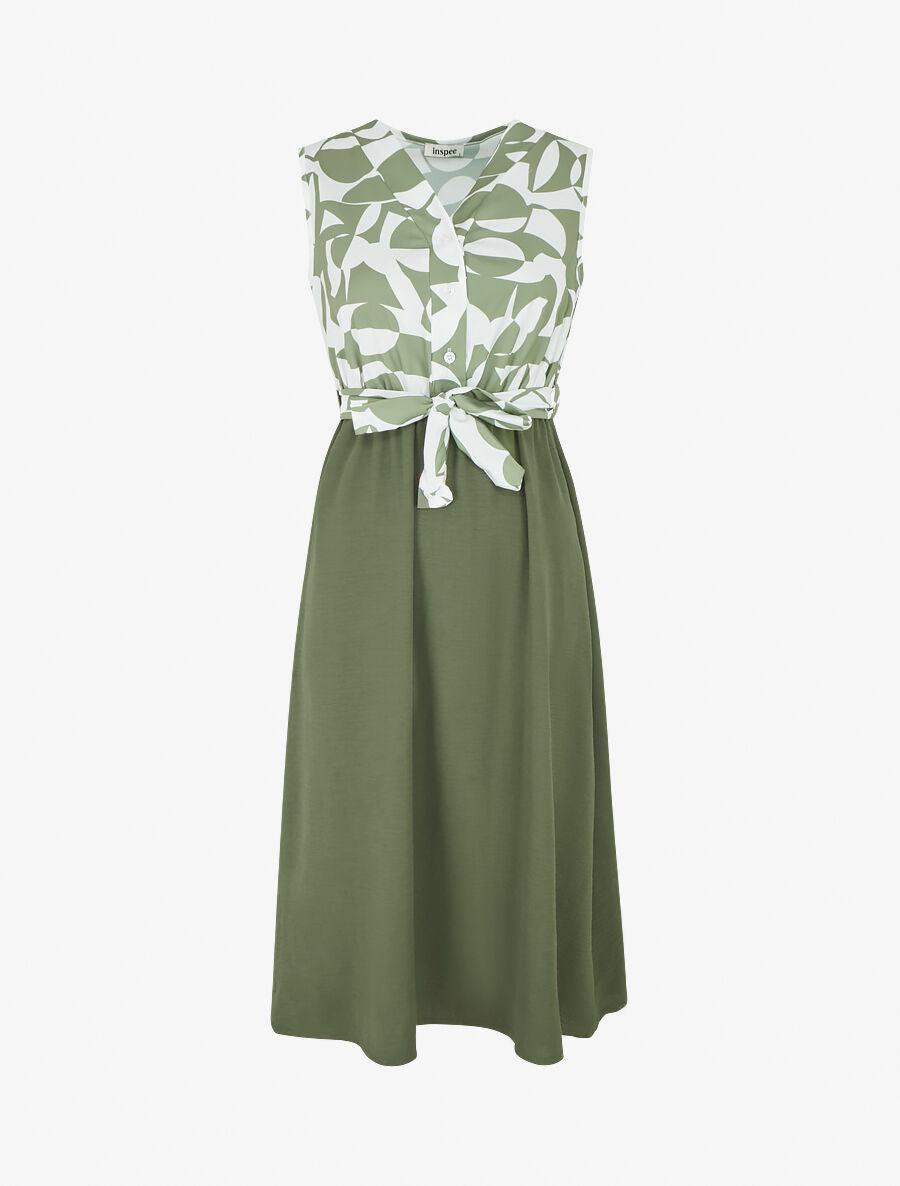 Robe sans manches à buste boutonné - Kaki - 1