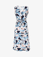 Robe midi droite sans manches imprimé triangles - Bleu - 1