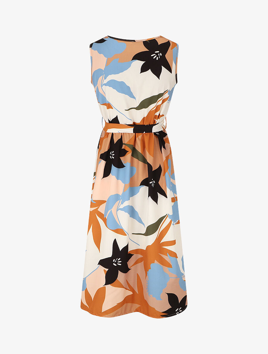 Robe midi droite sans manches imprimé floral - Beige - 2