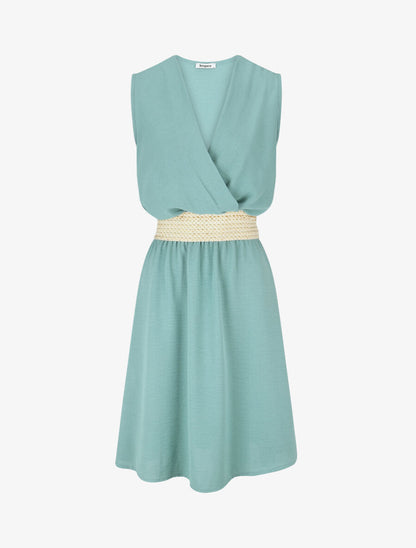 Robe mi-longue évasée sans manches - Bleu clair - 1