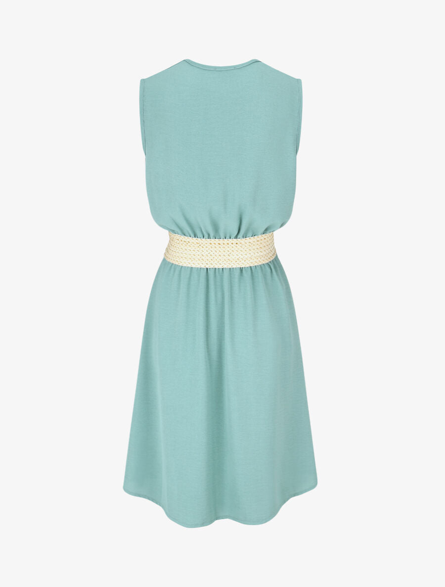 Robe mi-longue évasée sans manches - Bleu clair - 2