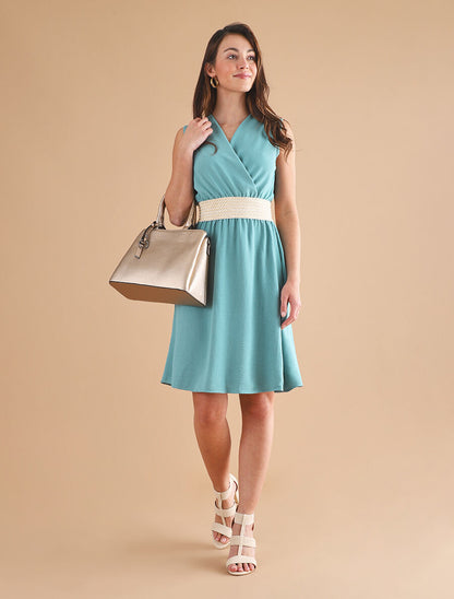 Robe mi-longue évasée sans manches - Bleu clair - 4