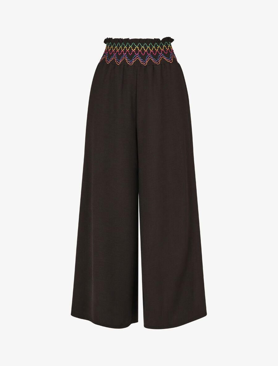 Pantalon ample taille haute uni - Noir - 4