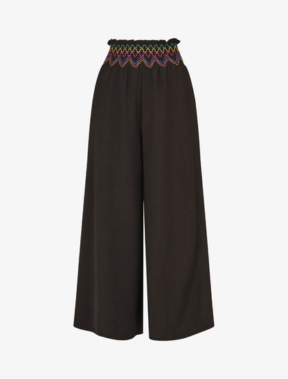 Pantalon ample taille haute uni - Noir - 4