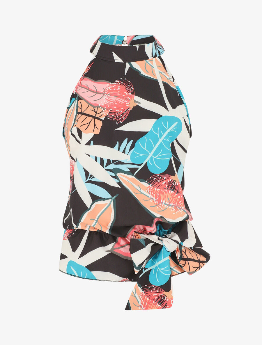 Top sans manches imprimé floral - Noir - 1