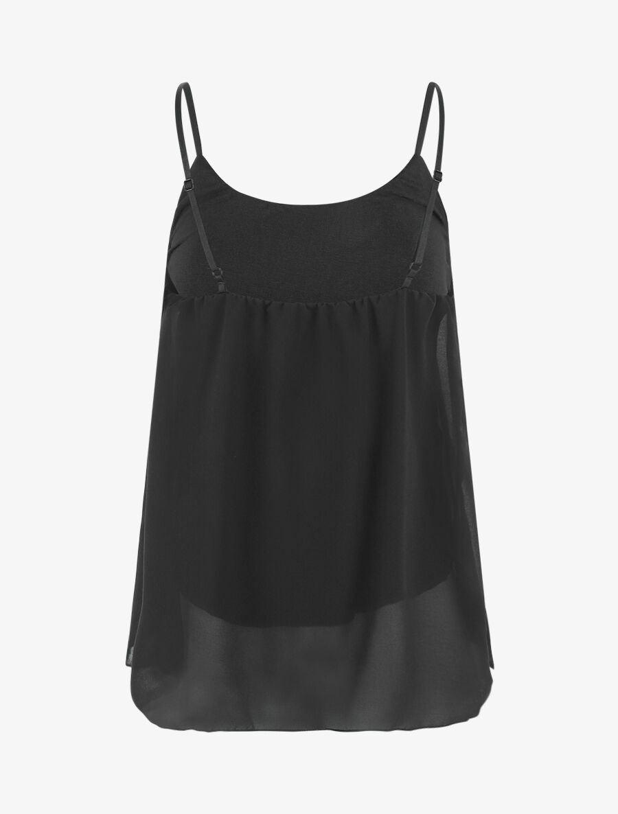 Top uni en voile à bretelles et bijou - Noir - 2