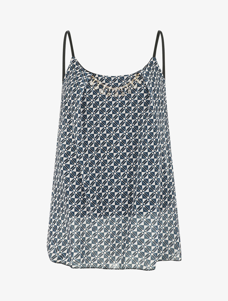 Top mosaïque en voile à bretelles et bijou - Marine - 1