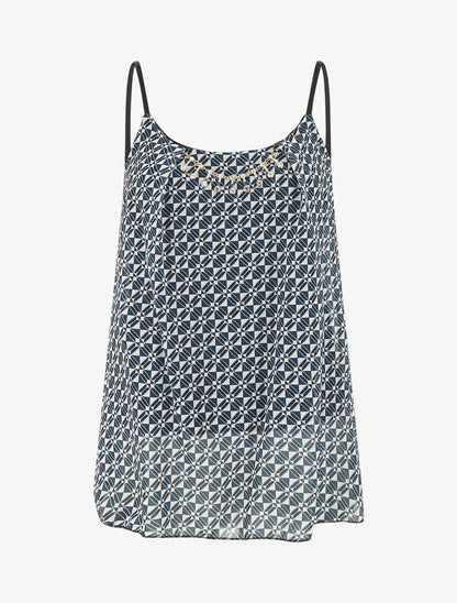 Top mosaïque en voile à bretelles et bijou - Marine - 1