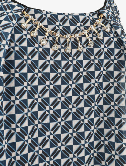 Top mosaïque en voile à bretelles et bijou - Marine - 3