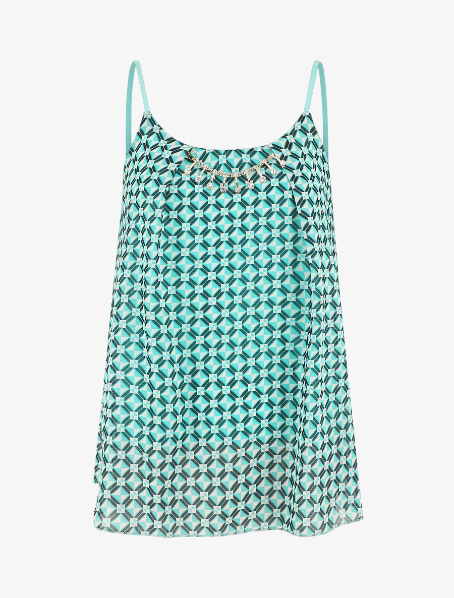 Top mosaïque en voile à bretelles et bijou - Vert d&