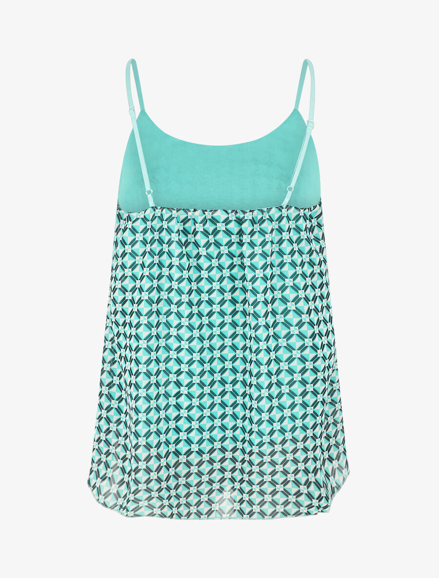 Top mosaïque en voile à bretelles et bijou - Vert d&