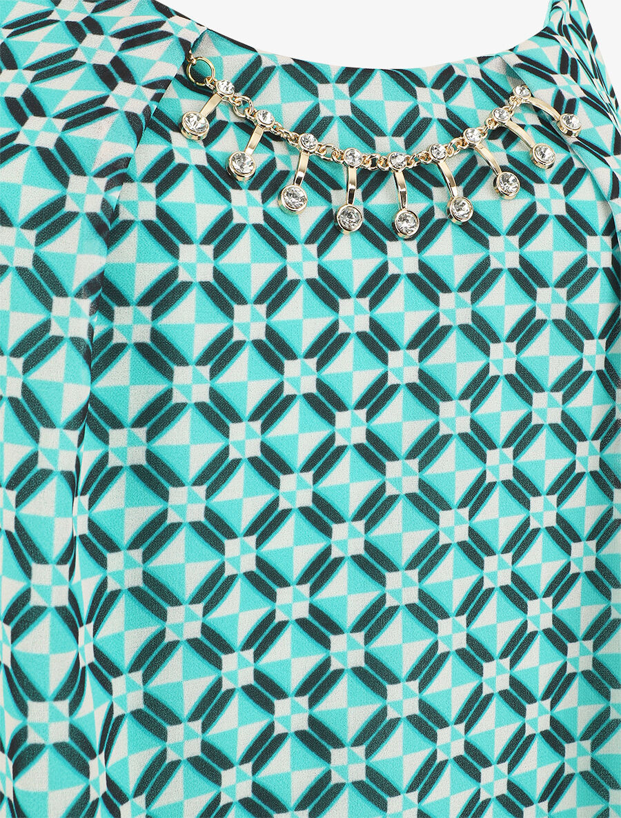 Top mosaïque en voile à bretelles et bijou - Vert d&