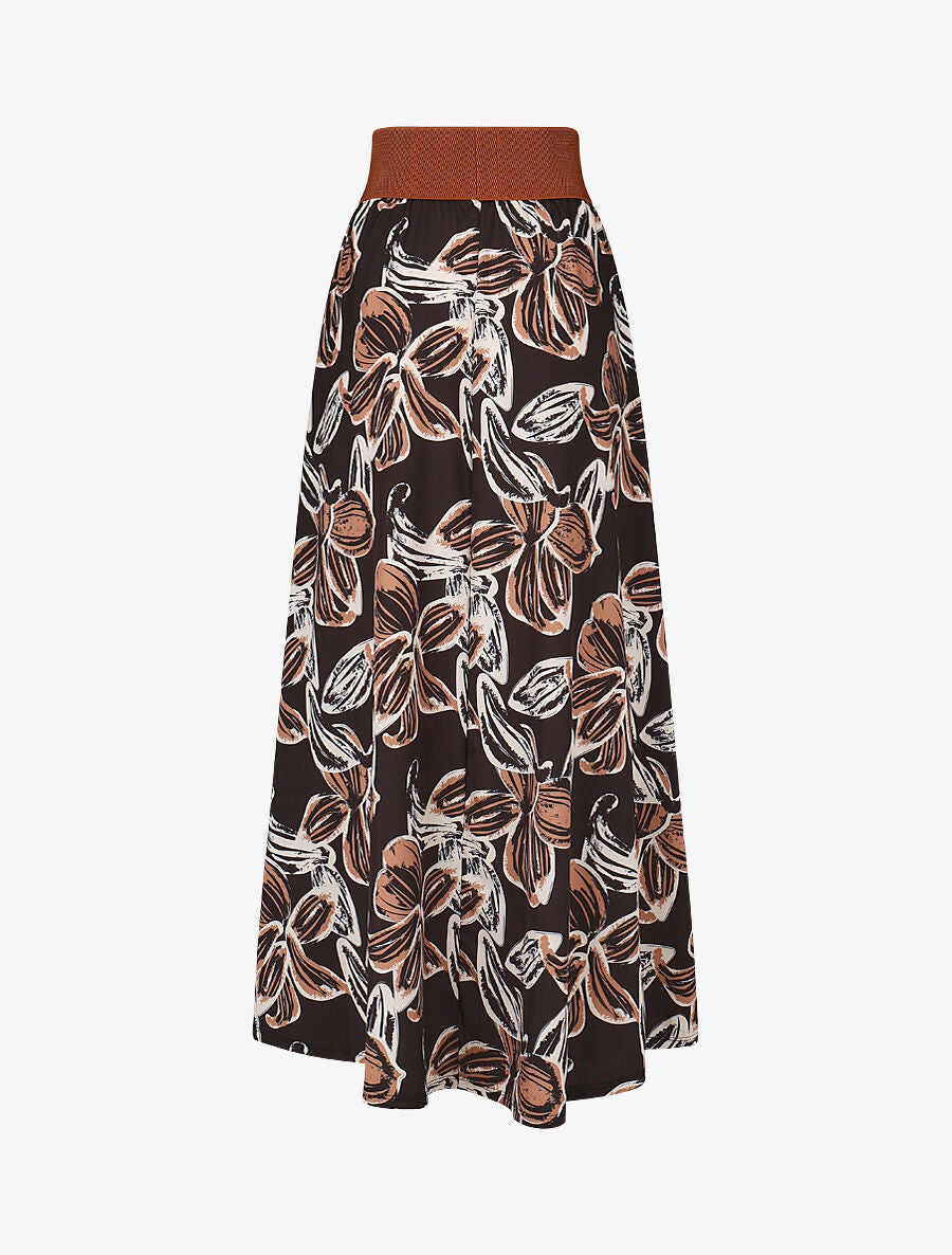 Jupe longue taille haute élastiquée imprimé grandes fleurs - Noir - 2