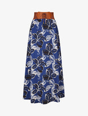 Jupe longue taille haute élastiquée imprimé grandes fleurs - Bleu foncé - 1