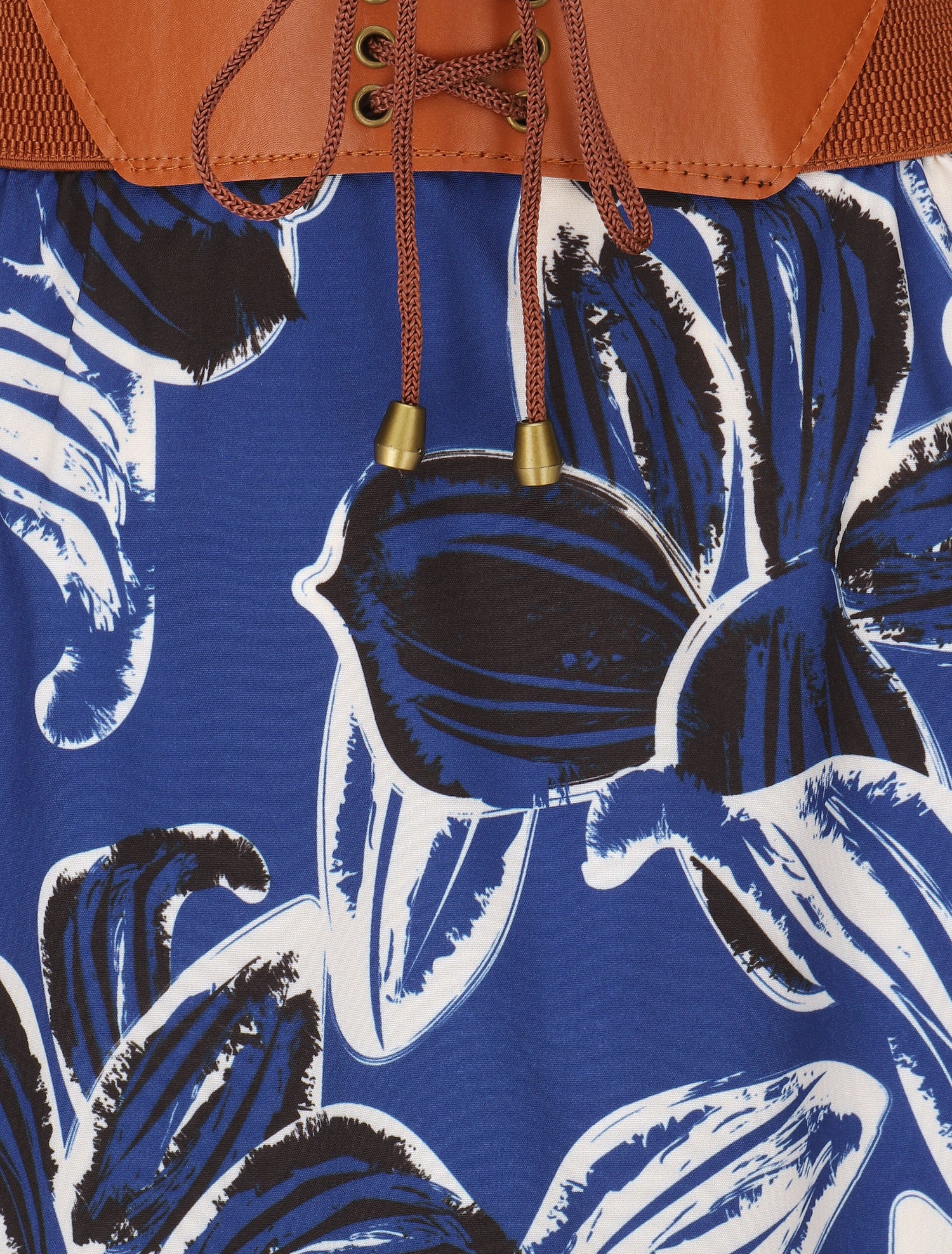 Jupe longue taille haute élastiquée imprimé grandes fleurs - Bleu foncé - 3