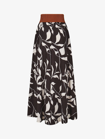 Jupe longue taille haute élastiquée imprimé fleurs abstraites - Noir - 2