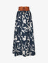 Jupe longue taille haute élastiquée imprimé fleurs abstraites - Marine - 7