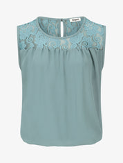 Top ample sans manches à dentelle - Bleu clair - 4