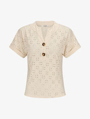 Top uni ajouré à manches courtes - Beige - 4